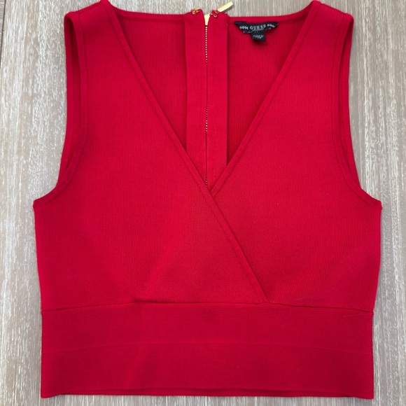 Guess Women's Red Elastic Bandage V-Neck Top - Picture 1 of 5